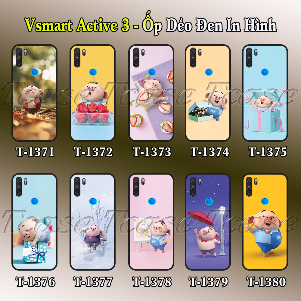 [HCM]Ốp lưng Vsmart Active 3 dẻo đen in hình Chú heo hồng cute