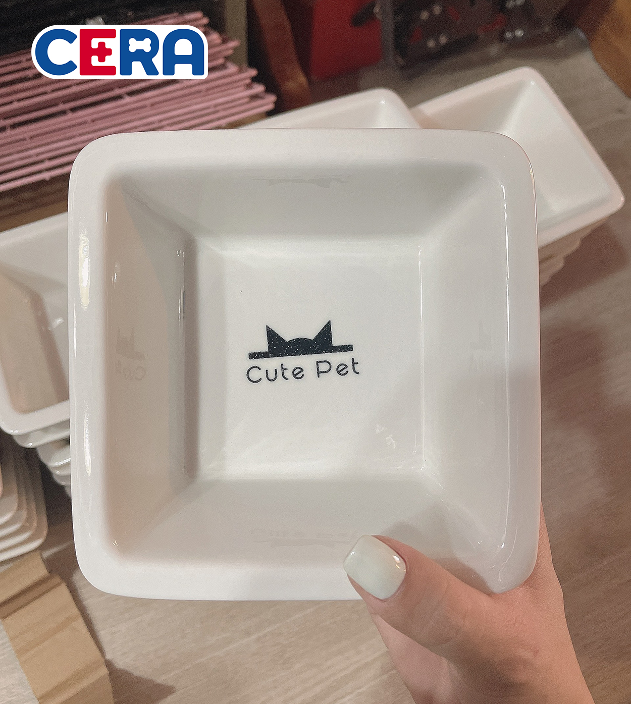 Bát ăn sứ vuông cao cấp cho thú cưng - bát ăn - bát ăn 051