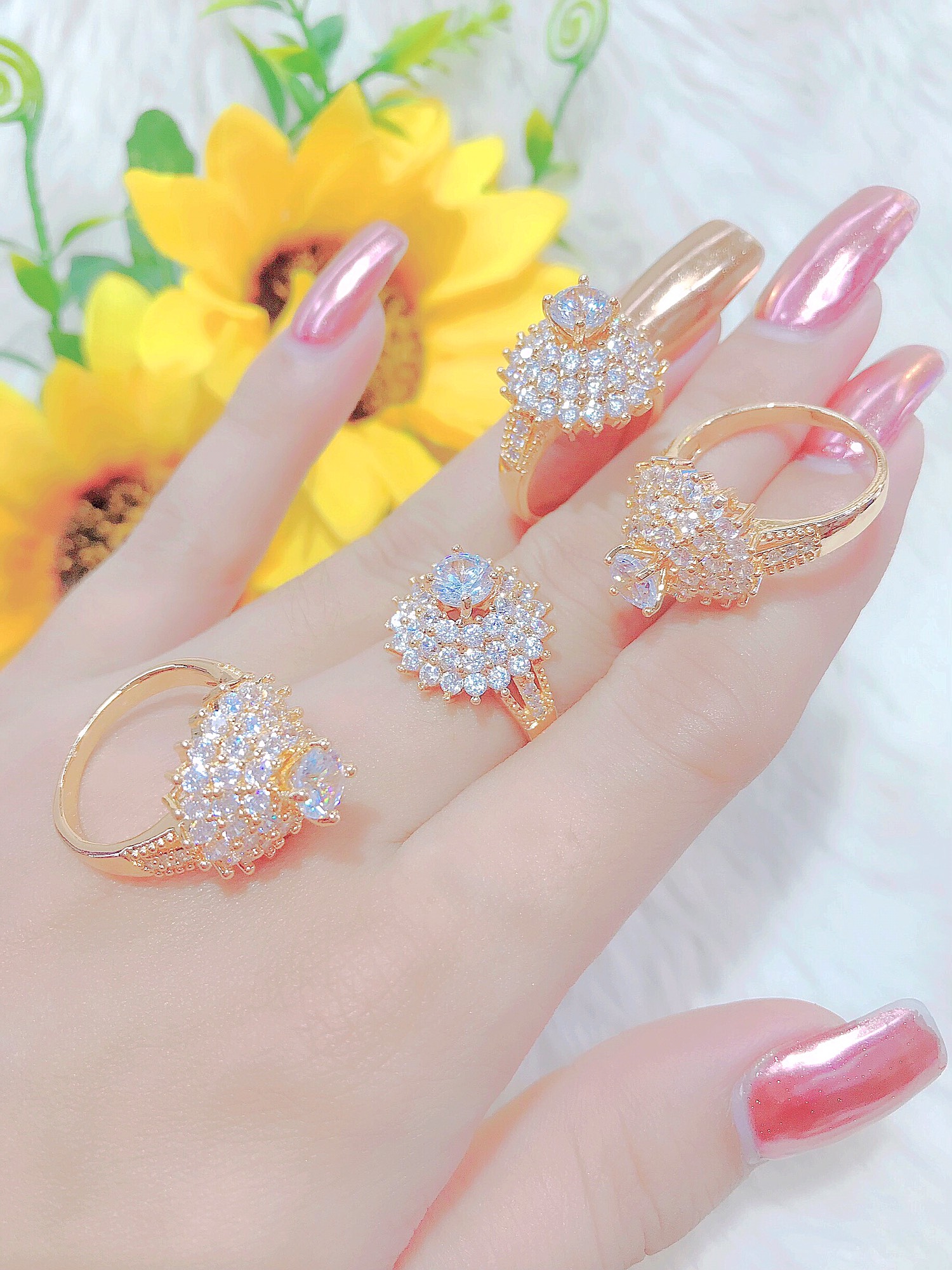 Nhẫn nữ Hoa mạ Vàng 18K đính Xoàn Cao Cấp X.N0005-50 - Nhẫn vàng nữ,  nhẫn bạc nữ, nhẫn nữ đẹp, nhẫn vàng tây nữ, nhẫn vàng 18k nữ giá dưới 1 triệu, mẫu nhẫn đá nữ đẹp, nhẫn nữ cá tính, nhẫn cưới, nhẫn kim tiền, nhẫn 24k