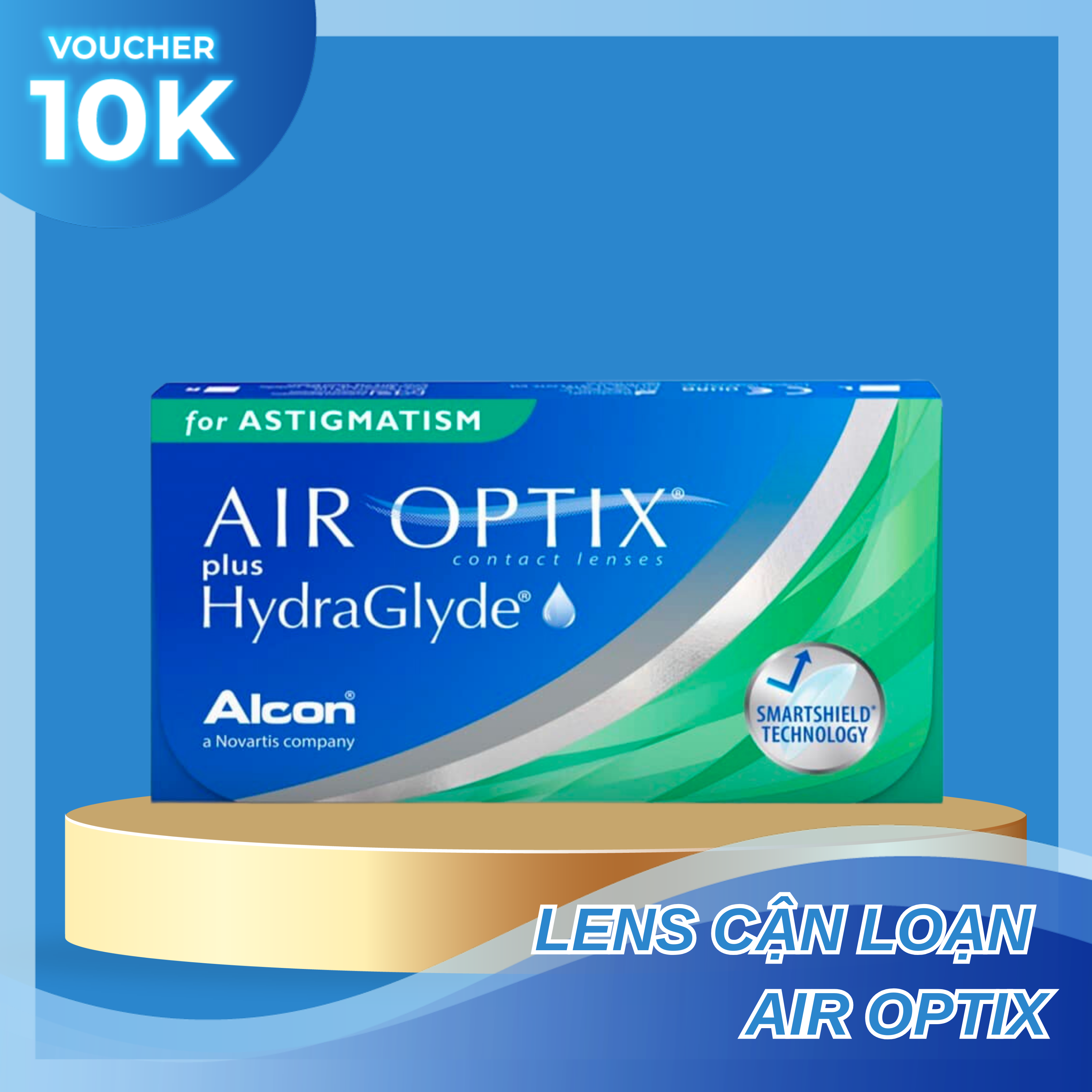 Kính áp tròng cận loạn Air Optix dùng 3 tháng, lens mắt trong suốt - Lens Optic