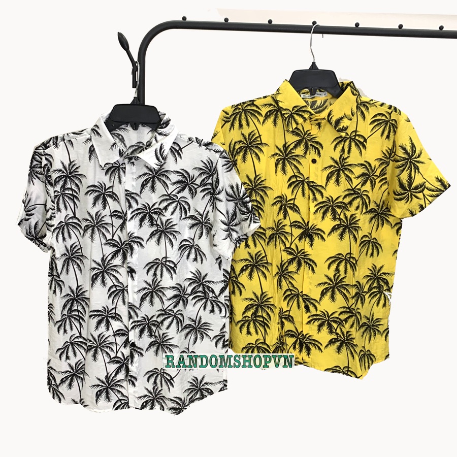 Áo sơ mi cây dừa đi biển vải đũi mềm mát thích hợp mặc nhóm, đồng phục đi biển team building