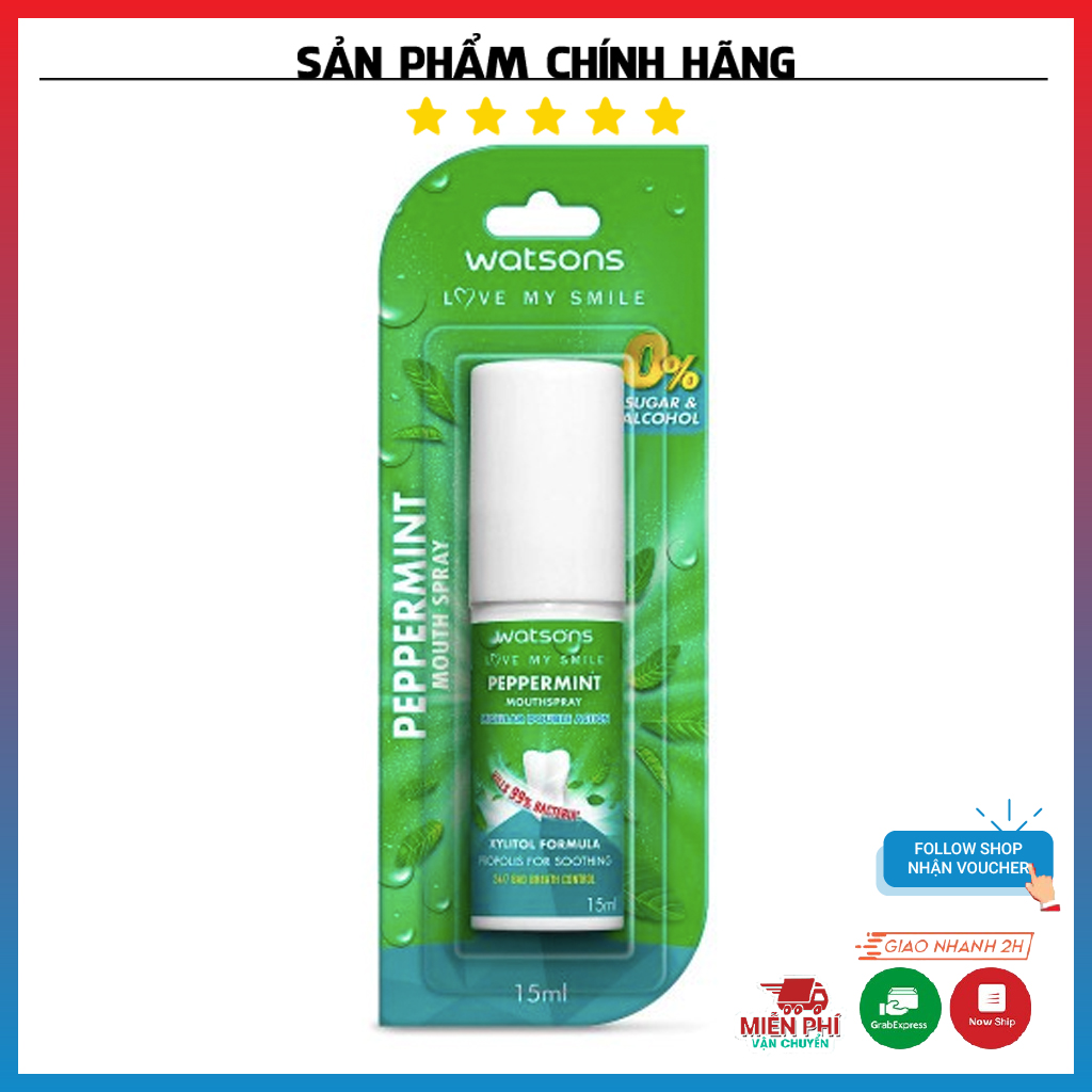 Xịt thơm miệng chính hãng Thái Lan Watson Refreshing Mouth Spray 15ml - Hương bạc hà và đá lạnh the mát, sảng khoái, ngừa sâu răng, ngừa hôi miệng, hơi thở thơm mát, xịt họng, xịt chống sâu răng, xịt răng miệng