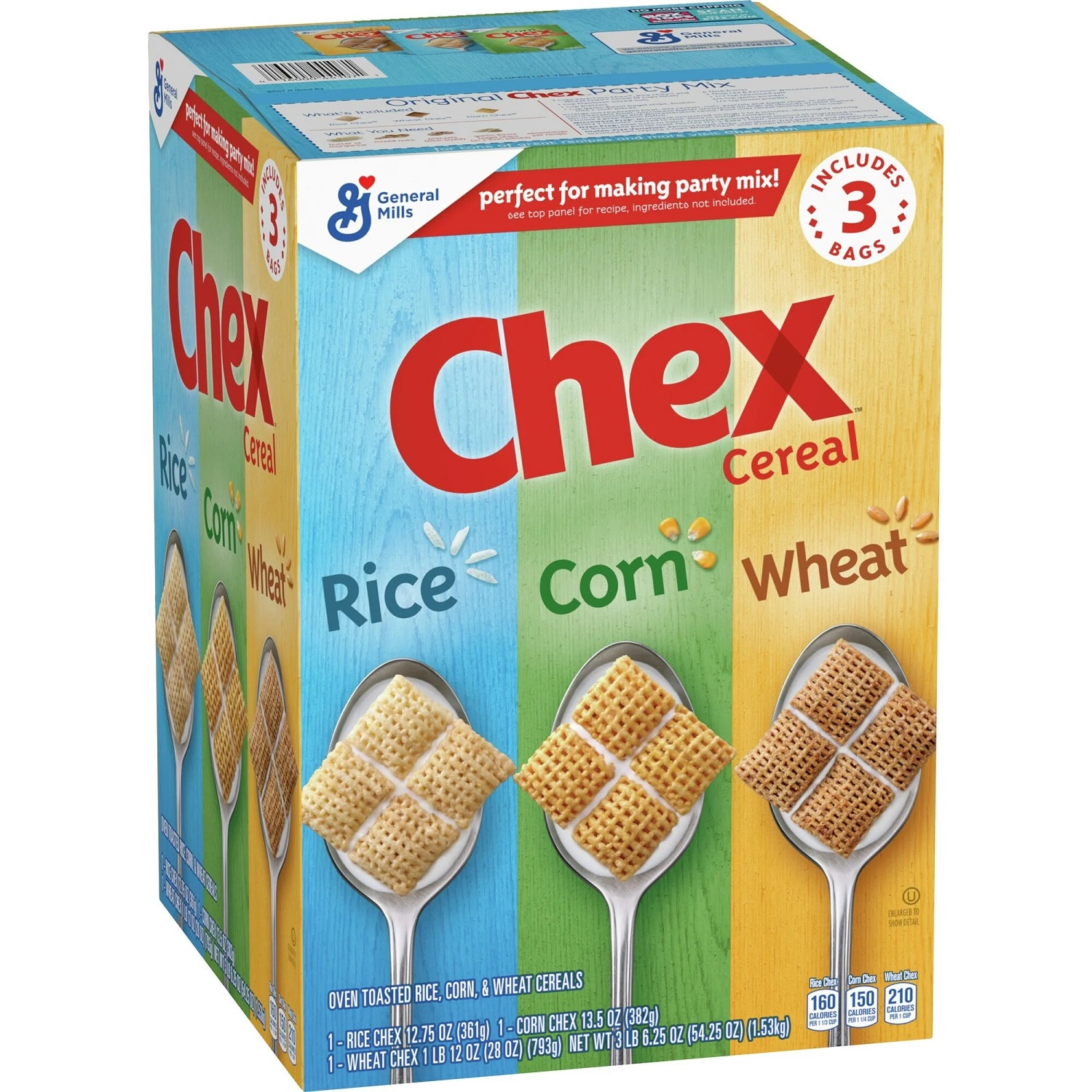 Hỗn hợp ngũ cốc General Mills Chex 3 Rice Corn Wheat 1.53kg includes 3 bags cung cấp canxi, sắt, vitamin và khoáng chất của Mỹ