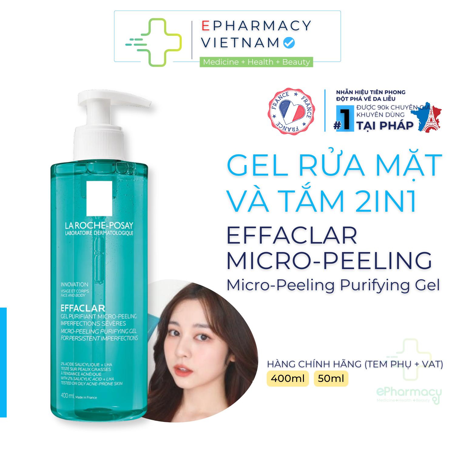 Sữa Rửa Mặt & Sữa Tắm La Roche-Posay Effaclar Micro-Peeling Gel Cleanser làm sạch & giảm mụn