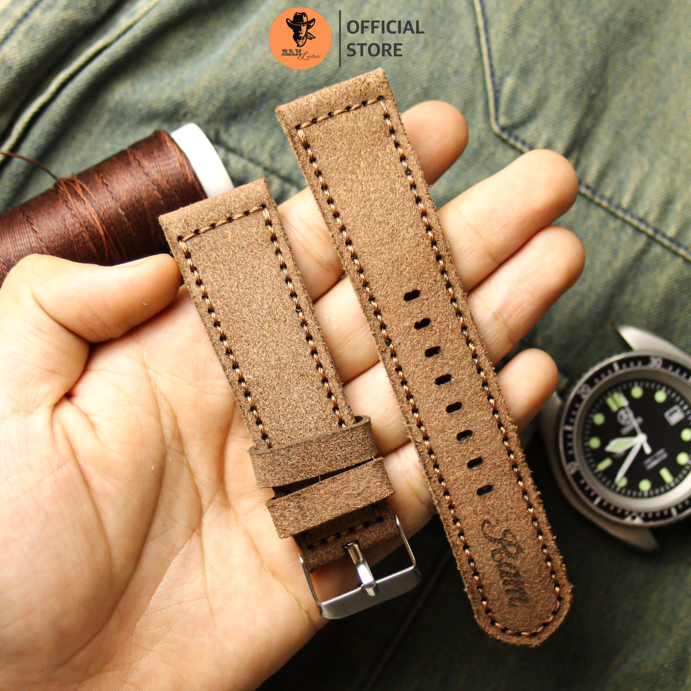 Dây da đồng hồ siêu bền da bò thật – ram leather classic 1960 nâu sáng