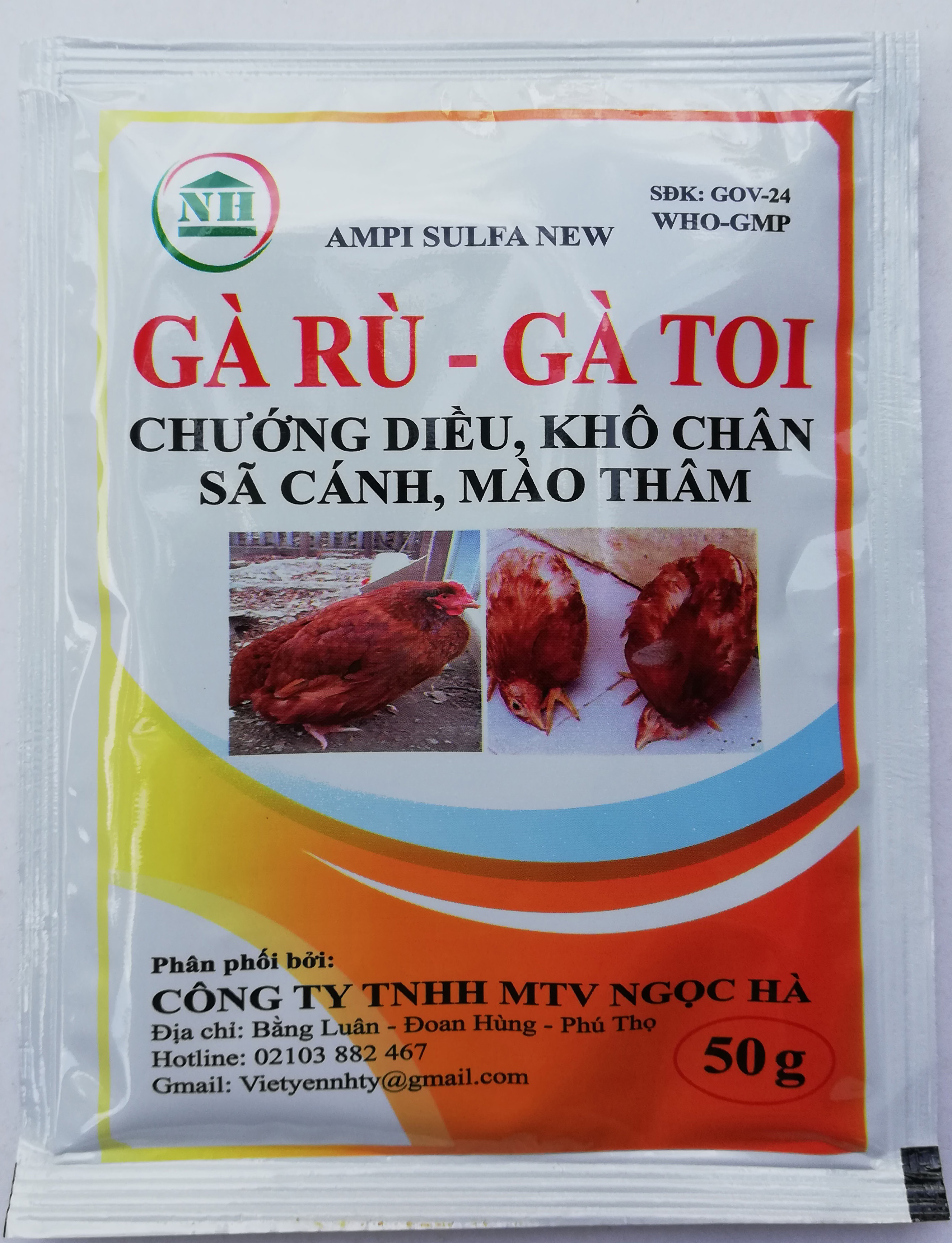 1 gói Ampi- Sulfa new 50g DÙNG CHO GÀ RÙ-GÀ TOI CHƯỚNG DIỀU, KHÔ CHÂN SÃ CÁNH, MÀO THÂM DÙNG TỐT CHO GÀ ĐÁ, CHIM CẢNH VÀ GIA SÚC, GIA CẦM