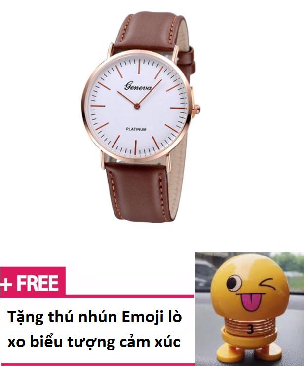 [HCM]Đồng hồ nữ platrium kiểu dáng sang chảnh ( Nâu ) + Tặng Thú nhún Lò xo Emoji mặt cười đa sắc thái
