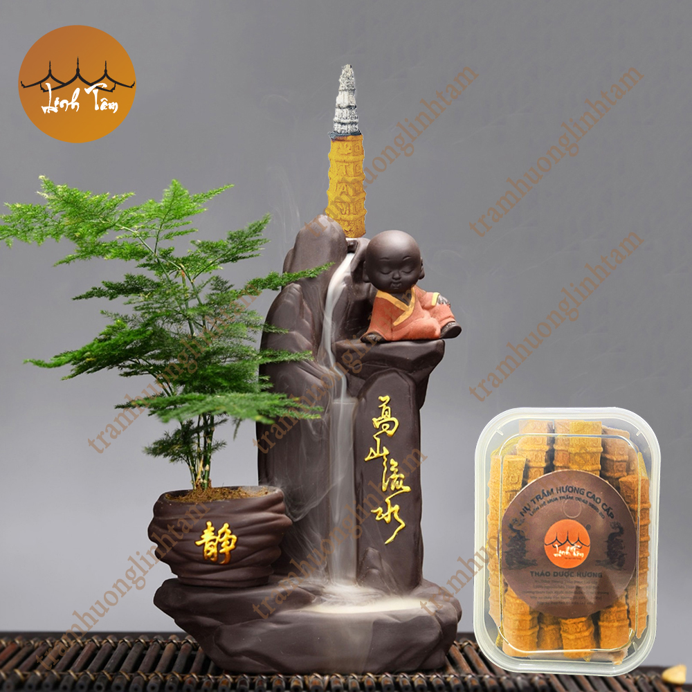 Nụ Trầm Tháp Linh Tâm 1 nụ cháy 1h, Nụ trầm hương cho thác khói, xông trầm đốt cực lâu