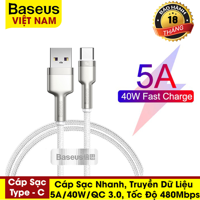 [BẢO HÀNH 12 THÁNG] Cáp sạc nhanh Baseus 5A/40W QC 3.0 dành cho Xiaomi Huawei
