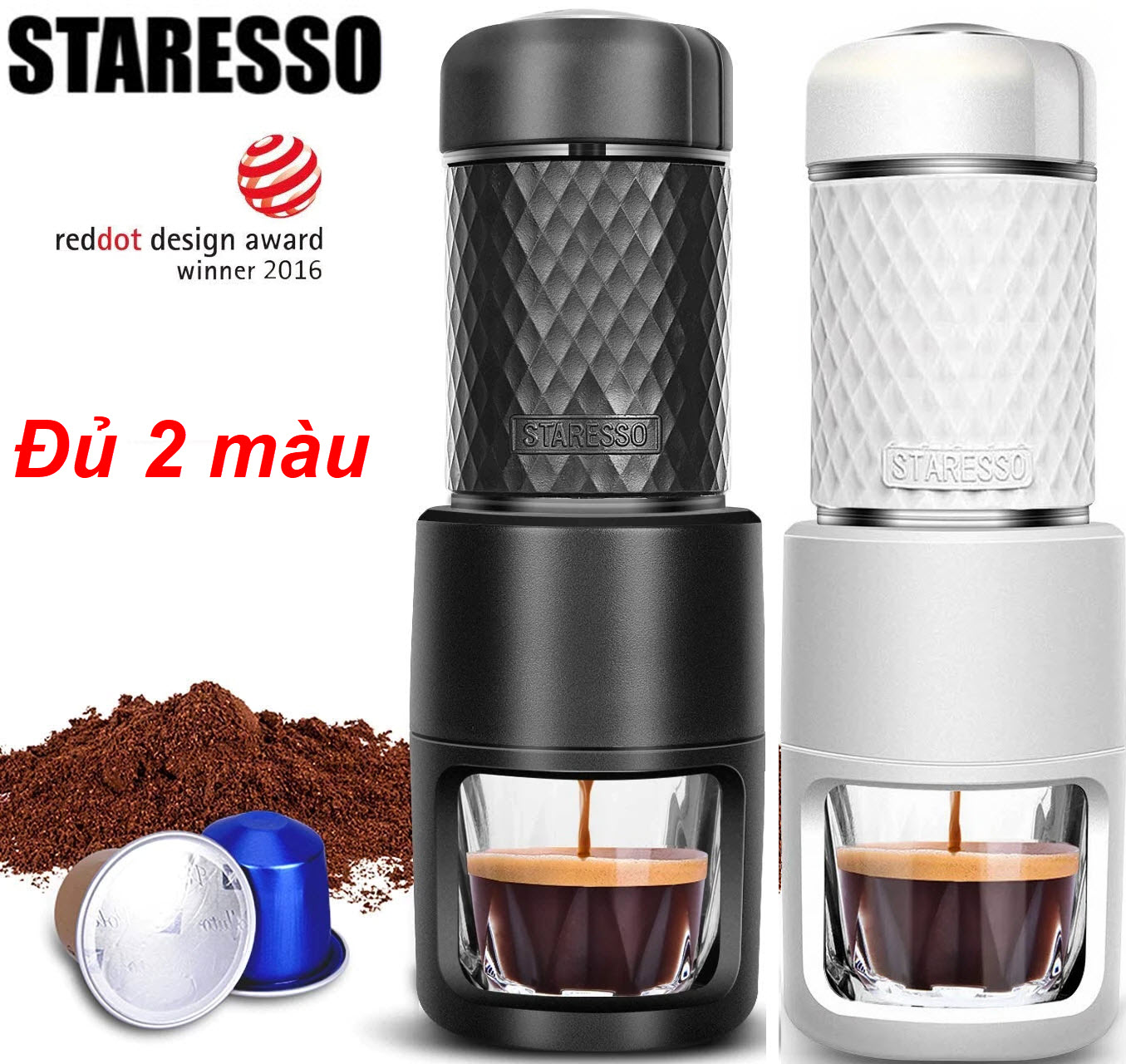 Quà Tặng Kèm - [Bản Nâng Cấp 2021] Dụng Cụ Pha Cafe Espresso Cầm Tay Cao Cấp Staresso Basic 2 Trong 1 - Pha Cả Cà Phê Bột Và Cà Phê Nén - Máy pha cà phê Staresso du lịch cắm trại dã ngoại máy pha cafe cầm tay văn phòng nhà bếp Basic