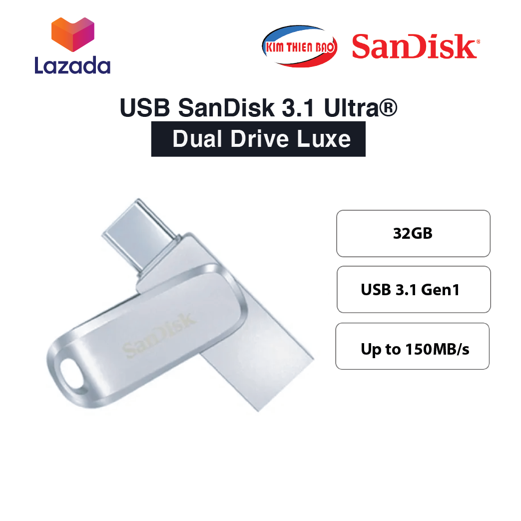 Usb sandisk 3.1 ultra® dual drive luxe usb type-ctm flash drive, sdddc4 32gb-1t, usb type c