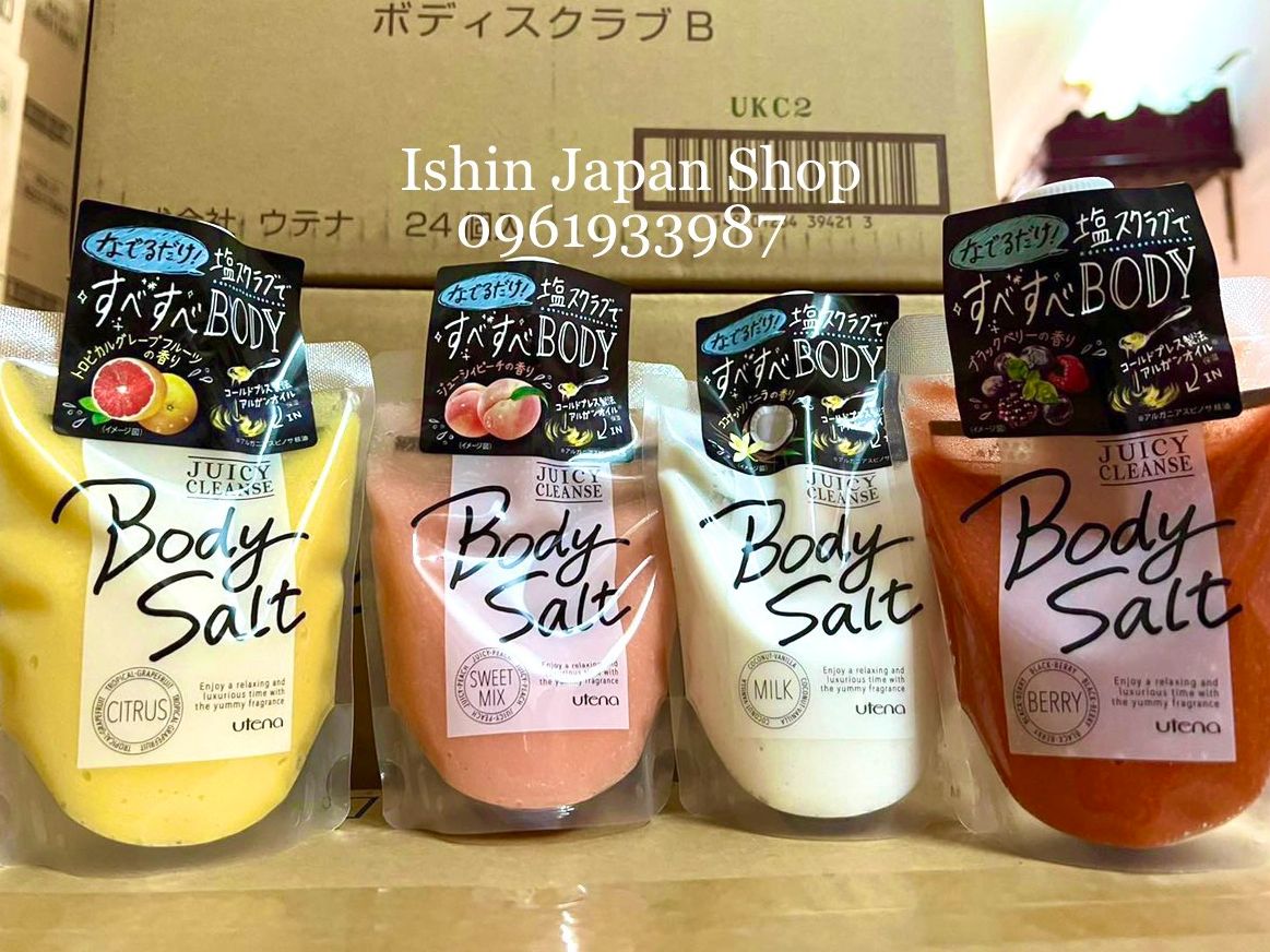 Muối tắm utena tẩy da chết trắng da juicy salt body scrub 300g nhật bản
