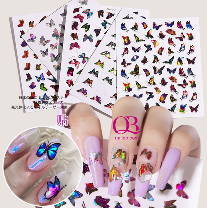 [HCM]Sticker nail 3D bướm phát sáng đổi màu