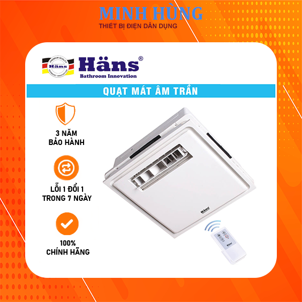 Quạt mát âm trần hans h10s và h10r có điều khiển từ xa - công suất 39w
