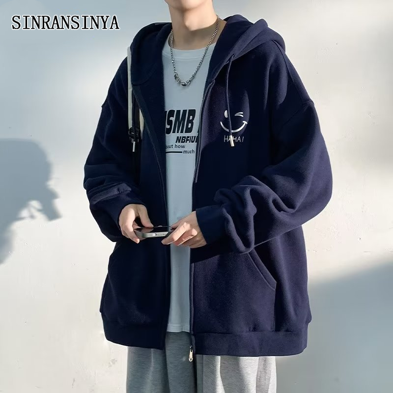SINRANSINYA丨Áo khoác ngoài cho nam-áo khoát hoodie đi học áo nỉ Áo cardigan có mũ dáng rộng sành điệu mới thu/Áo khoác mùa đông cho nam quần áo áo khoác cho nam có khóa kéo