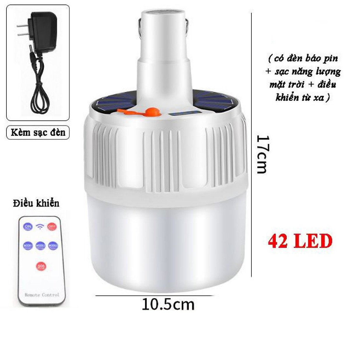 [TOP BÁN CHẠY ] Bóng Đèn LED Tích Điện Có Điều Khiển , Công Suất 100 W, 5 Chế Độ Sáng + Tặng Kèm Sạc Tích Điện Thông Minh