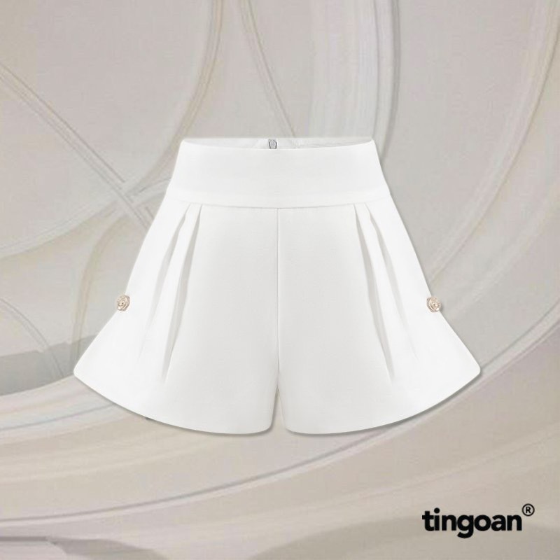 Tingoan® - quần shorts cạp cao tafta đính cúc gấu trắng no photo short/wh