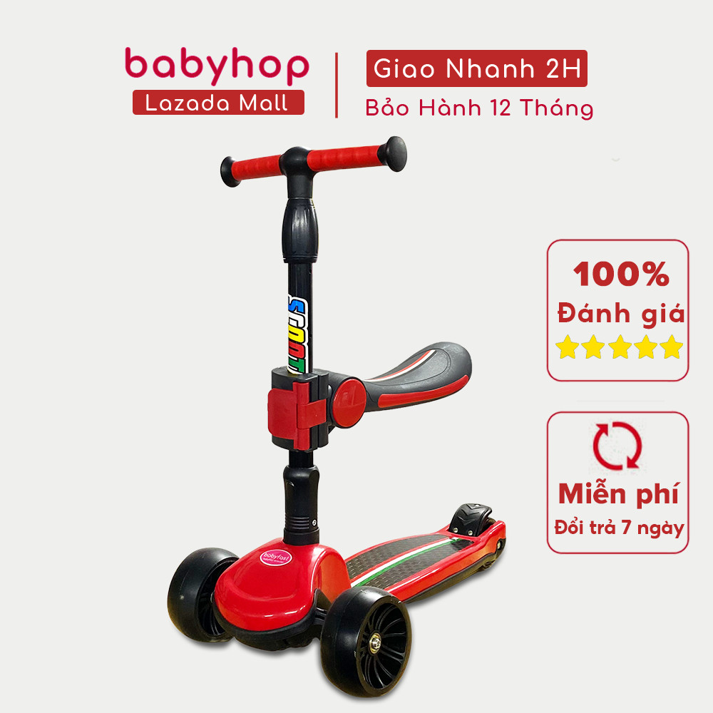 Xe trượt scooter Babyfast 3 bánh an toàn cho trẻ em của Babyhop chịu lực 100kg phù hợp cho cả bé trai và gái, bánh xe phát sáng vĩnh cửu, rèn luyện vận động, tăng chiều cao cho bé - Hàng chính hãng