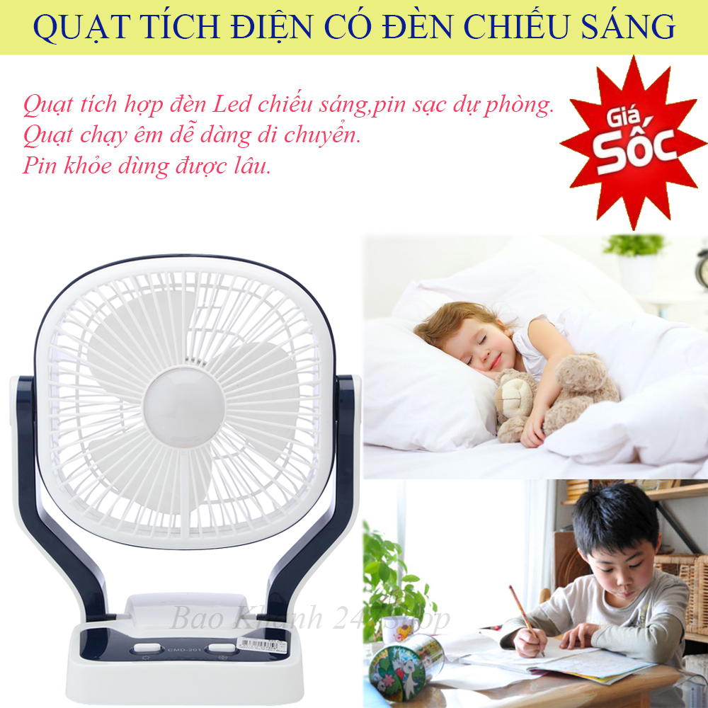 Quạt Tích Điện Đa Năng Có Đèn Led CMD 201. Quạt Tích Điện thông minh Tích Hợp Quạt và Đèn Led , Thiết Kế Đẹp, Pin trâu dùng.Bảo Hành 1 đổi 1 GIÁ CỰC SỐC.