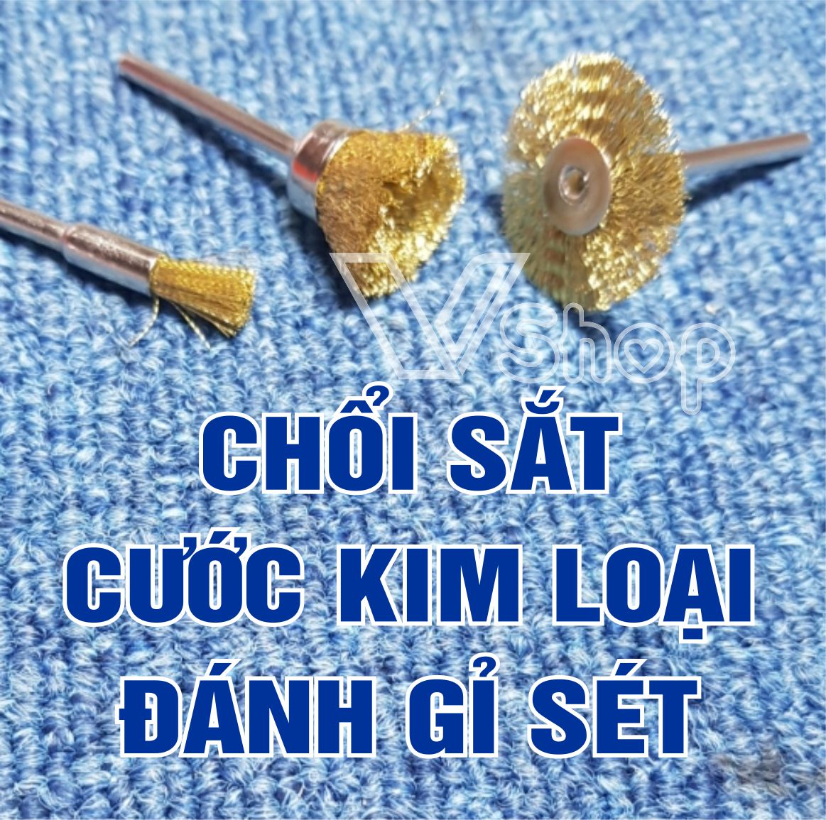Chổi, bàn chải sắt, cước kim loại, chà, đánh gỉ sét, loại mini, cán đuôi 3mm