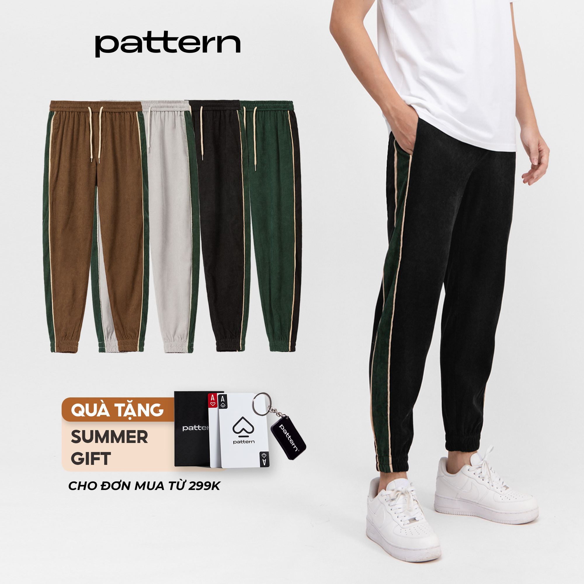 Quần jogger nhung tăm phối sọc pattern pq014