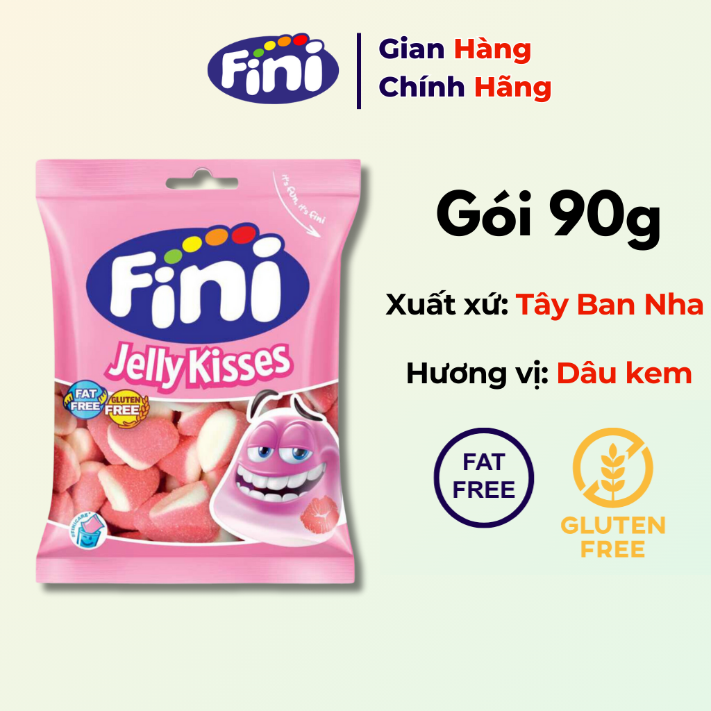 Kẹo dẻo fini jelly kisses 90g vị dâu kem