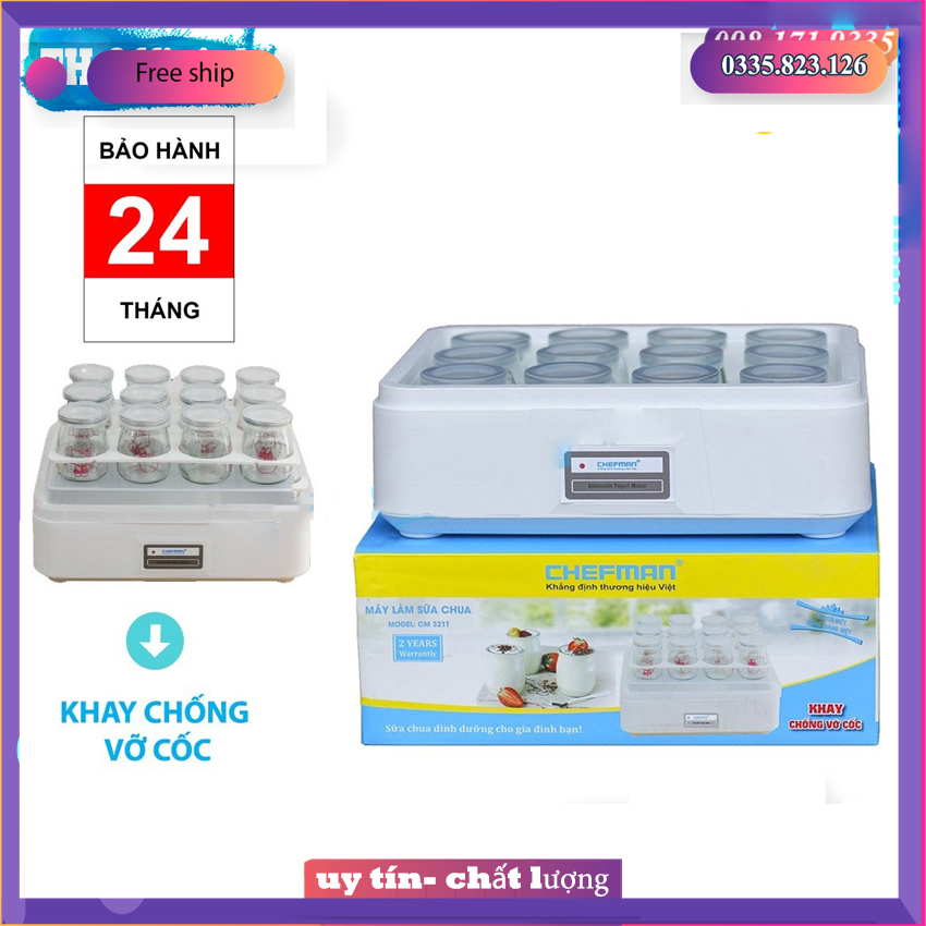 Máy làm sữa chua tự động chefman cm-321t chính hãng, máy ủ sữa chua tại nhà 12 cốc thủy tinh cao cấp, có khay chống vỡ cốc an toàn, làm sữa chua nhanh chóng tại nhà.