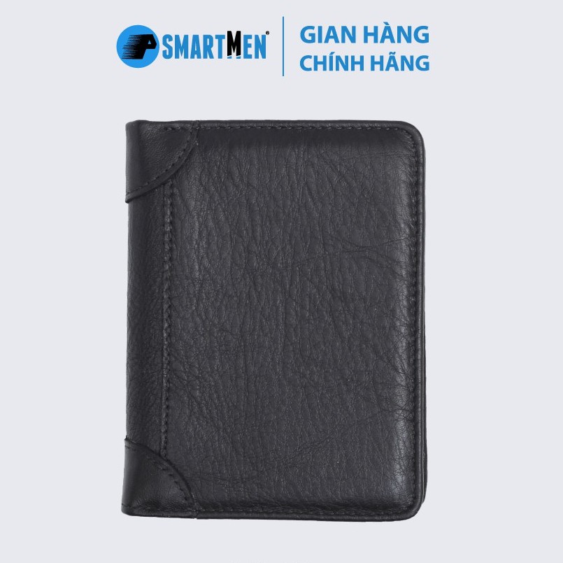 Ví gấp da bò smartmen màu đen vd-15