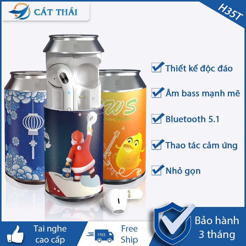 Tai nghe bluetooth Cát Thái H35T thiết kế hình dáng lon nước ngọt rất độc đáo phong cách chất lượng HIFI âm bass mạnh mẽ thao tác cảm ứng thông minh - Bảo hành 1 tháng