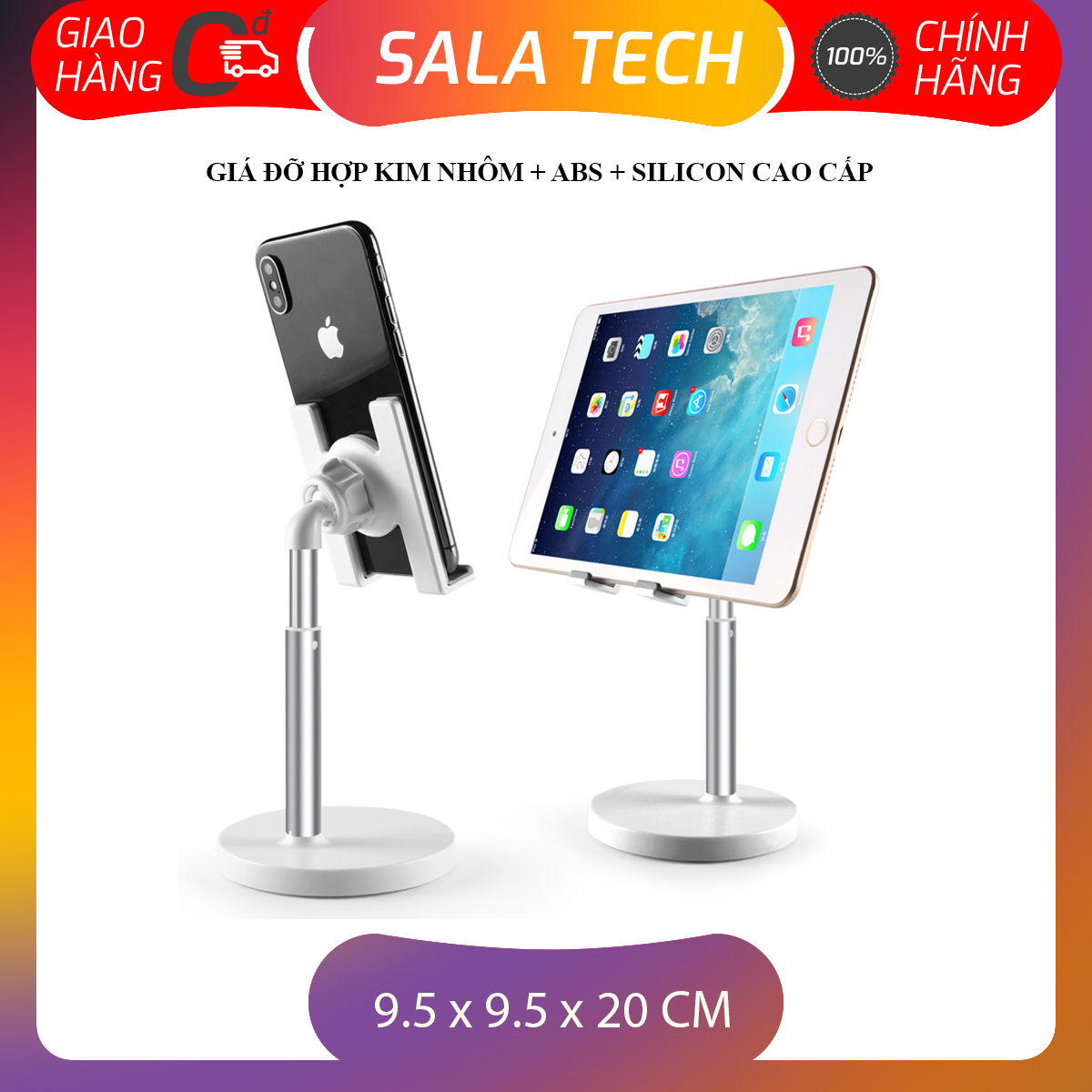 Giá Đỡ Để Bàn Nâng-Hạ-Xoay Tròn  Điện Thoại Di Động, Máy Tính Bảng, Ipad Hợp Kim Nhôm Điều Chỉnh Góc Độ Kích Thước 9.5x9.5x20 Cm