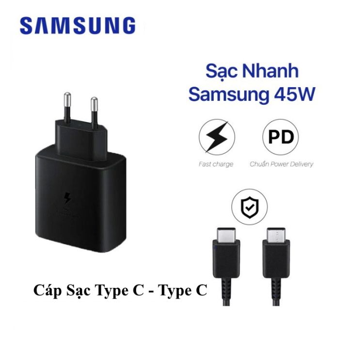 Bộ sạc nhanh 45w samsung củ sạc nhanh samsung kèm cáp type c to type c hỗ trợ samsung note 10 note 20 a71, a70, a80, a90, s20, s20+, s20 ultra, s21, s22. cóc sạc nhanh, cáp sạc nhanh