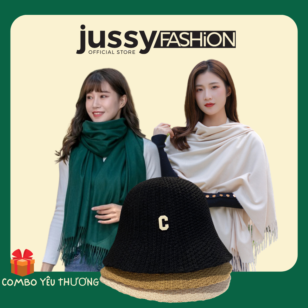 COMBO YÊU THƯƠNG: Mũ Cói Len Chữ C Và Khăn Choàng Cashmere Quà Tặng Yêu Thương Cho Người Thân