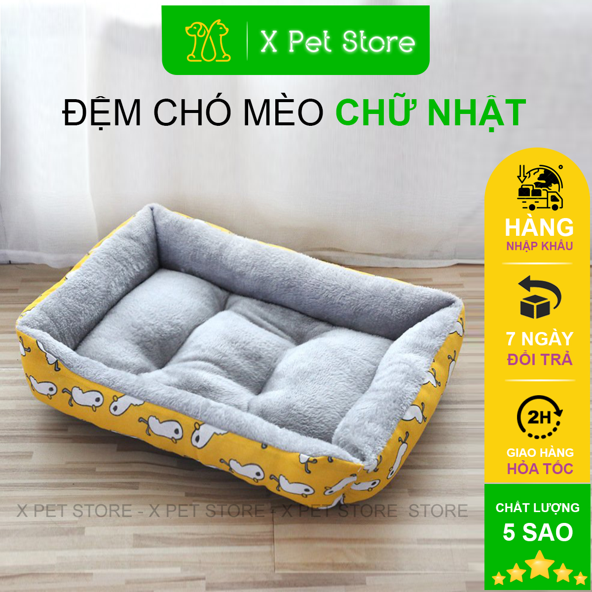 Đệm cho chó,nệm cho mèo 2 mặt, đệm chó mèo hình chữ nhật dùng cả bốn mùa