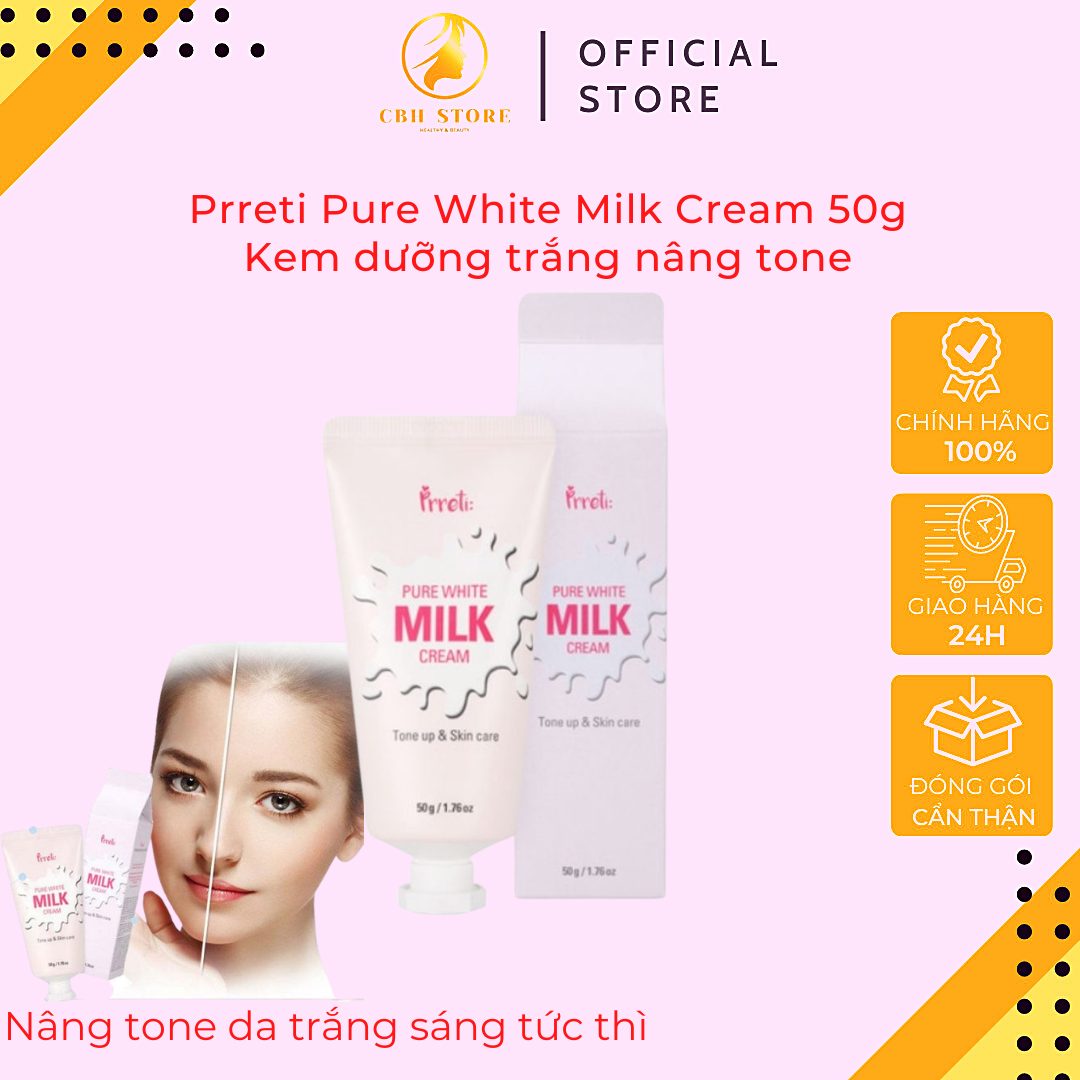 Kem dưỡng  Prreti Pure White Milk Cream nâng tone cấp ẩm sáng da tự nhiên 50g