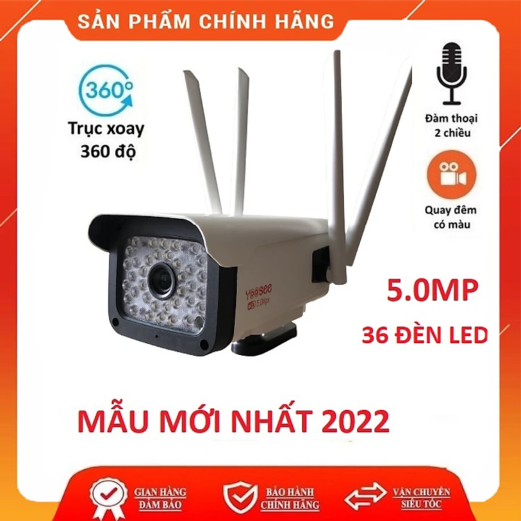 Camera yoosee thân ngoài trời thân xoay 5.0mpx 36 led mpx 4 râu bắt sóng khỏe, sắc nét, xem đêm có màu, chống nước