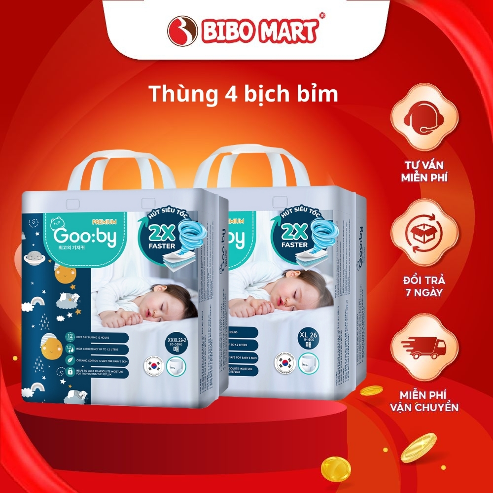 Thùng 4 Bịch Bỉm - Tã Quần Gooby Premium Thoáng Khi Dịu Nhẹ Cho Bé Đủ Size - Bibomart