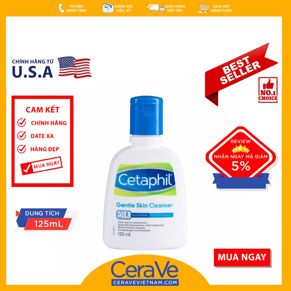 [HCM]Cetaphil Gentle Skin Cleanser Face & Body - Sữa rửa mặt dịu nhẹ cho da (29mL - 125mL)