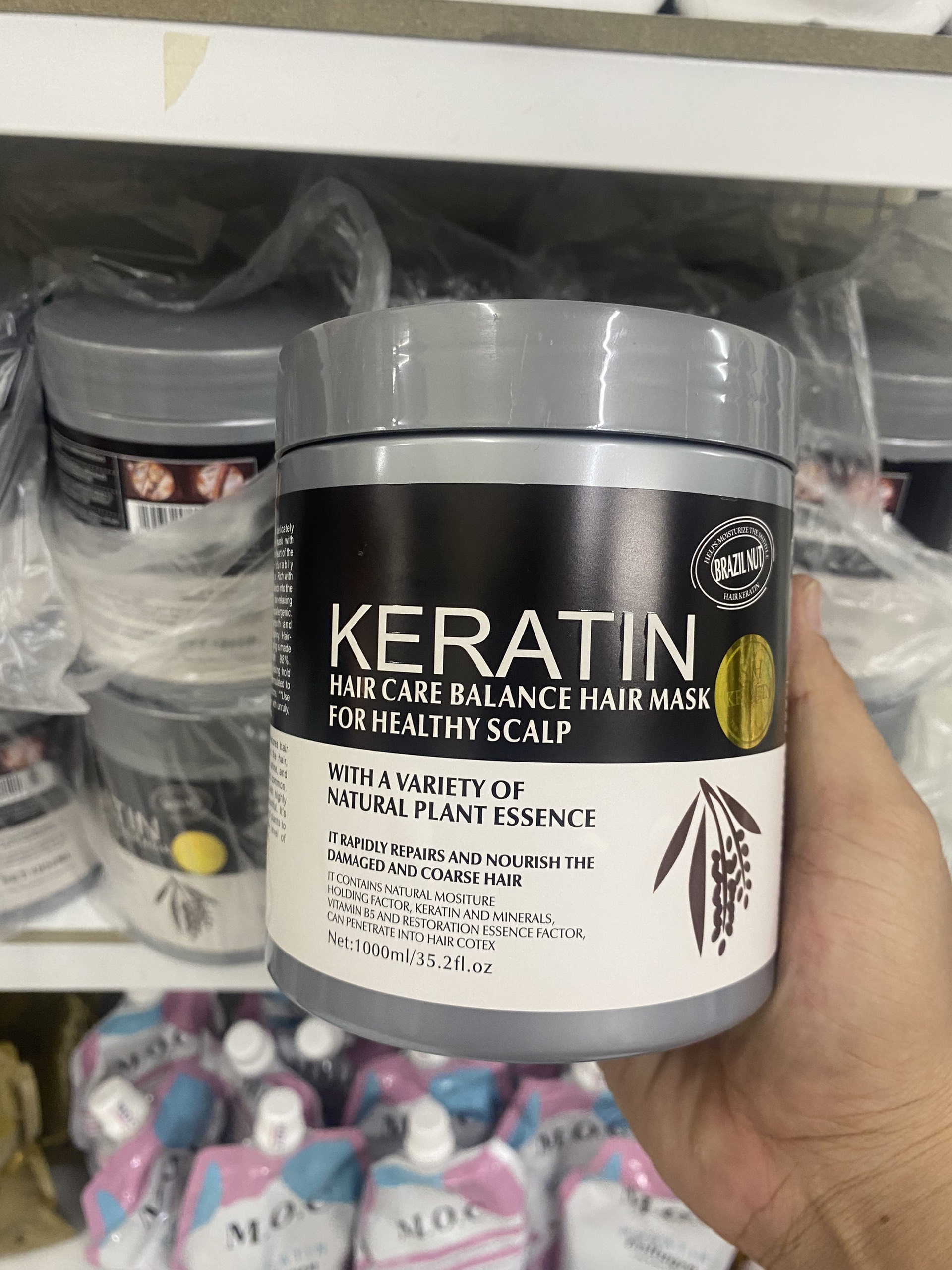 Kem hấp ủ xả tóc keratin collagen lavender brazil nut phục hồi tóc hư tổn 1000ml