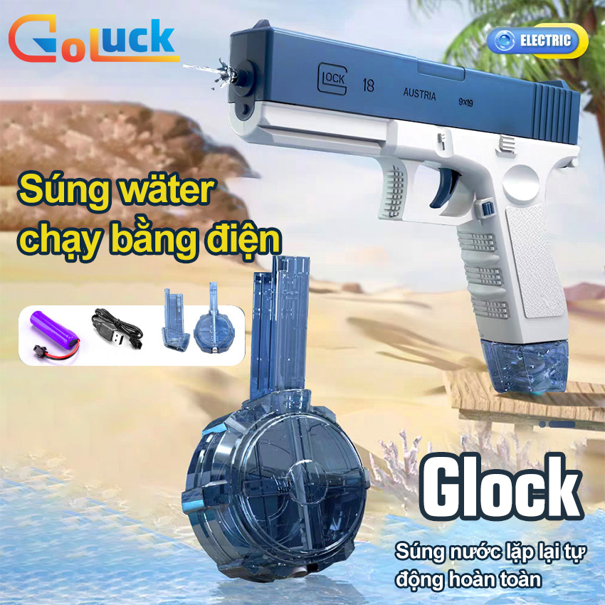 Súng nước đồ chơi điện hút nước tự động hoạt động ngoài trời của cha mẹ và con cái súng đồ chơi phun nước tự động nổ