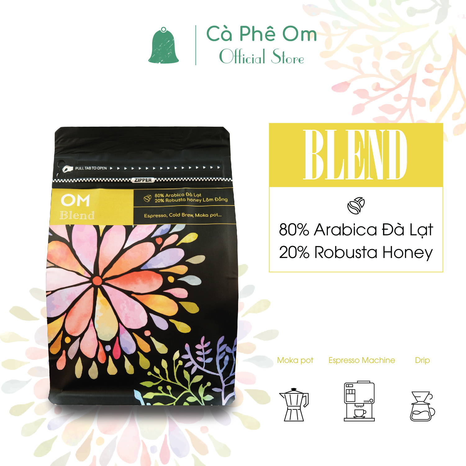 Cà phê hạt blend Arabica Đà Lạt Robusta Honey rang mộc, cafe rang xay nguyên chất pha máy, cold brew - 250gr