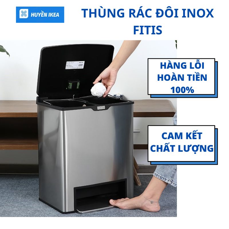 Thùng rác Fitis Mega đôi vuông đạp