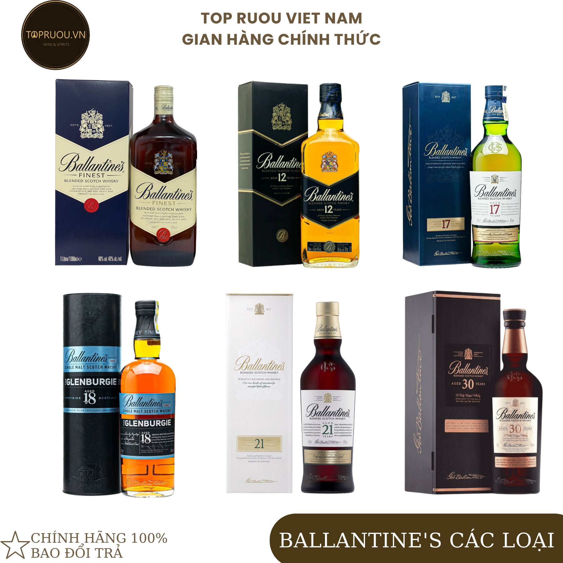 Rượu whisky ballantine's finesh 12 - 17 - 18 - 21 - 30 - moxxi's bar edition - hộp quà - 700ml - 1000ml