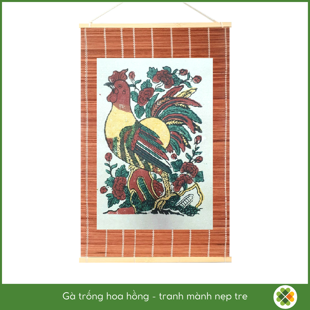 Rose and Rooster - Dong Ho folk woodcut painting