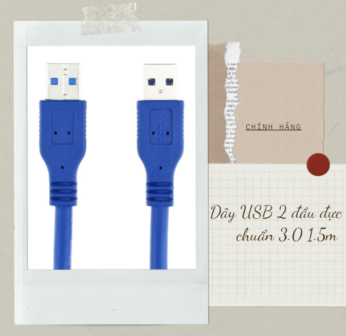 Dây usb 2 đầu đực chuẩn 3.0 dài 1.5m - hàng chính hãng