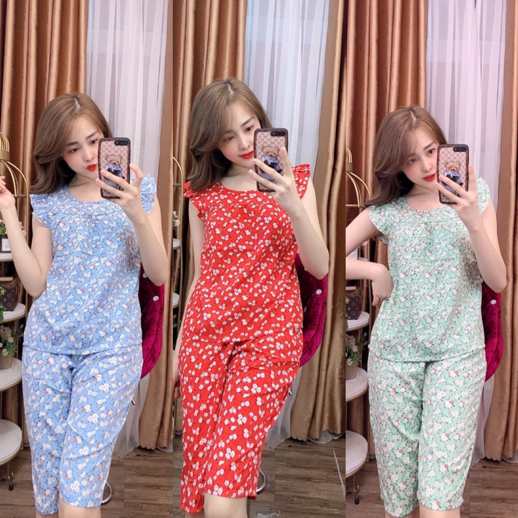 Lua46_đồ bộ lụa lửng áo cánh tiên họa tiết hoa nhí, có size