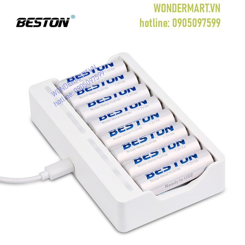Bộ sạc pin beston 8 cổng kèm 8 pin sạc aa 1200mah