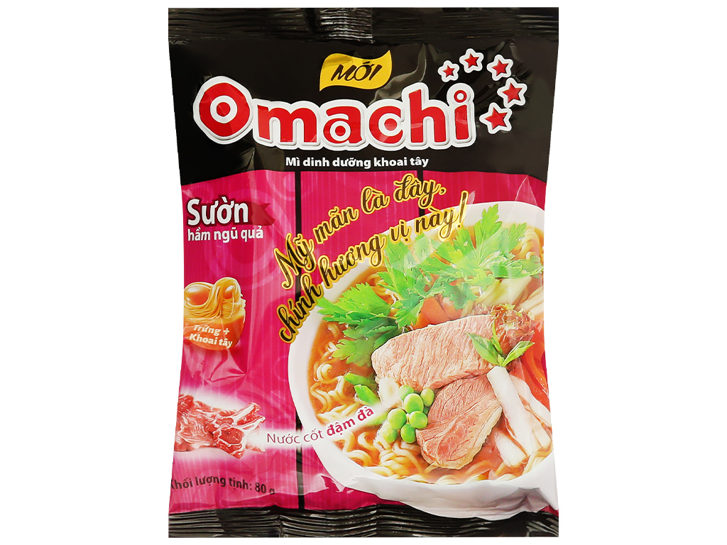 Mì Omachi Sườn Hầm Ngũ Quả - Thùng 30 Gói x 80G