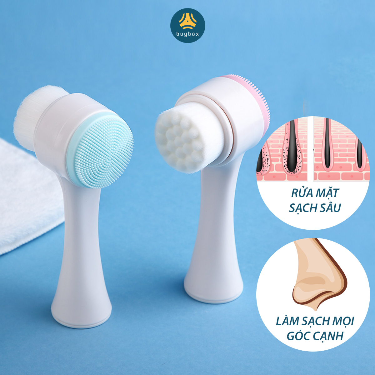 Cọ rửa mặt cầm tay hai đầu massage da mặt siêu sạch, nhỏ gọn - buybox