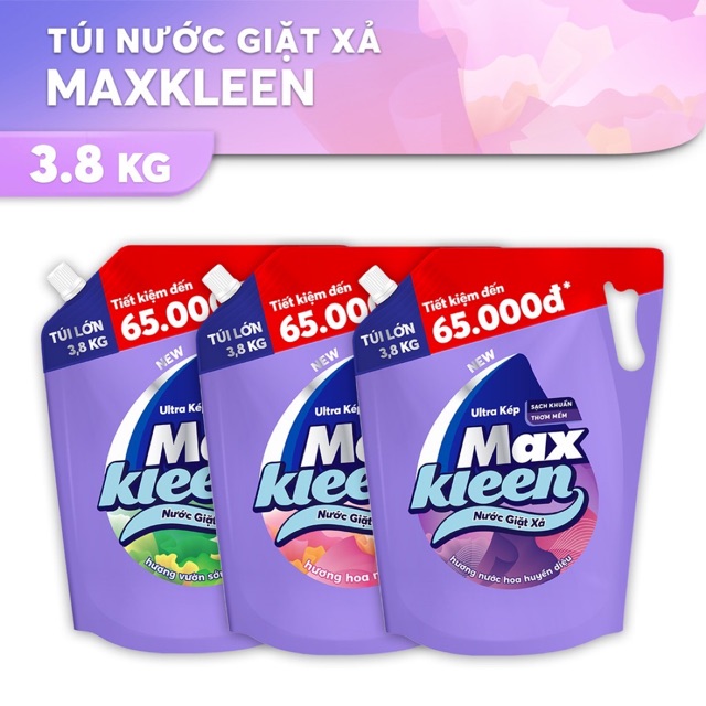 (New) Túi Nước Giặt Xả Maxkleen 3.8kg (MỚI TIẾT KIỆM)