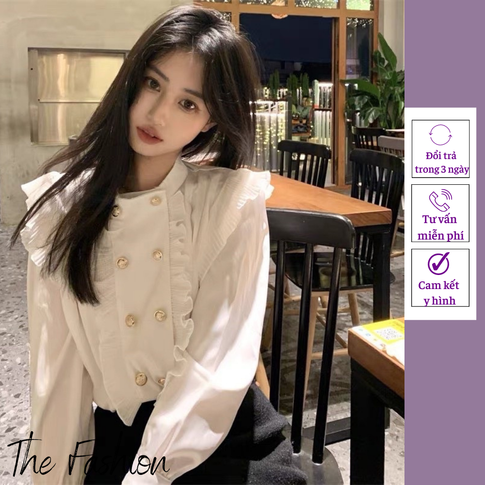 Áo sơ mi tiểu thư phối ly - 2 hàng cúc siêu hot 2022